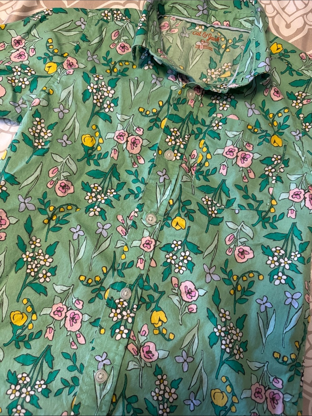Cat & Jack Little Boy Green Floral Short-Sleeve Button-Down Shirt - Picture 3 of 6